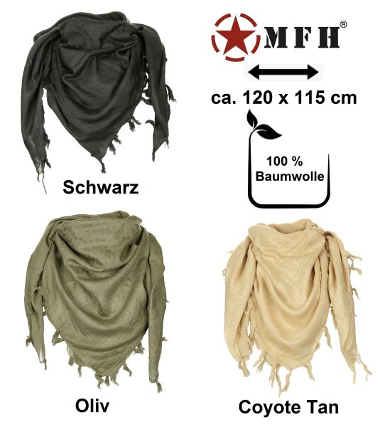 Halstuch "Shemagh" - Supersoft - ca. 120 x 115 cm - Schutz gegen Sonne, Staub, Sand, etc. - 100 % Baumwolle