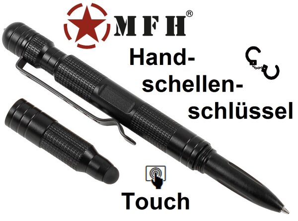 Kugelschreiber "Tactical Pro" - Kubotan - schwarz - Touchpen - inkl. Gürtelclip - Dorn als Glasbrecher