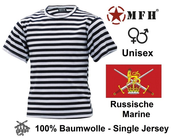 Russische Marine Kinder T - Shirt - weiß/blau - Single Jersey - halbarm - 100 % Baumwolle