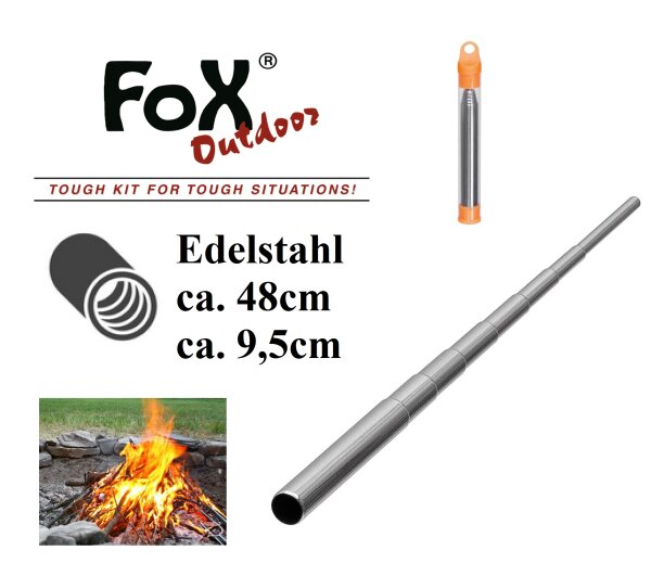 FoX Outdoor - Feuerblasrohr - Anzündhilfe - ausziehbar - 100% Edelstahl