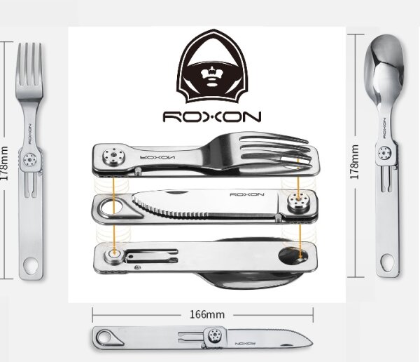 ROXON Essbesteck "C1 " -  3-in-1 - Messer, Gabel, Löffel - Faltbar - Magnetisch- Steckbar - Leicht